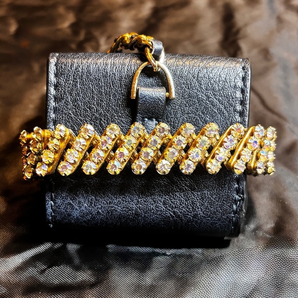 Antique Cut Aurora Borealis Glass Stretch Paddle Wide Bracelet MRK Made In Japan - Picture 8 of 8